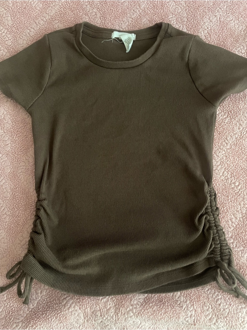 Tilly's Girls' Olive Green Ribbed Side-Tie Tee